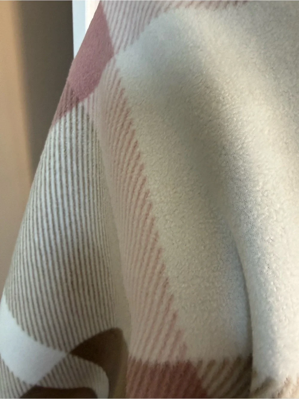 London Fog Plaid Fringe Wrap in Cream, Taupe & Dusty Pink